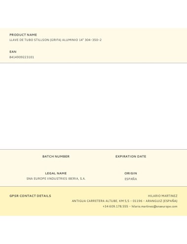 Llave de tubo stillson (grifa) aluminio 14" 304-350-2