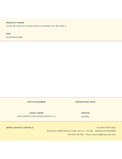 Llave de tubo stillson (grifa) aluminio 18" 304-450-2