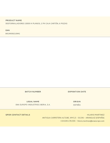 Destornilladores 1000v 4 planos, 2 ph, caja cartón, 6 piezas