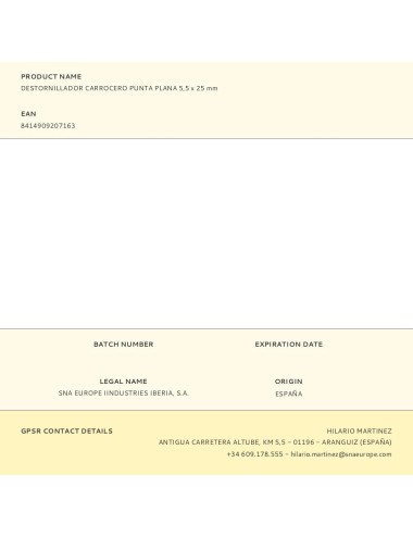 Destornillador carrocero punta plana 5,5 x 25 mm