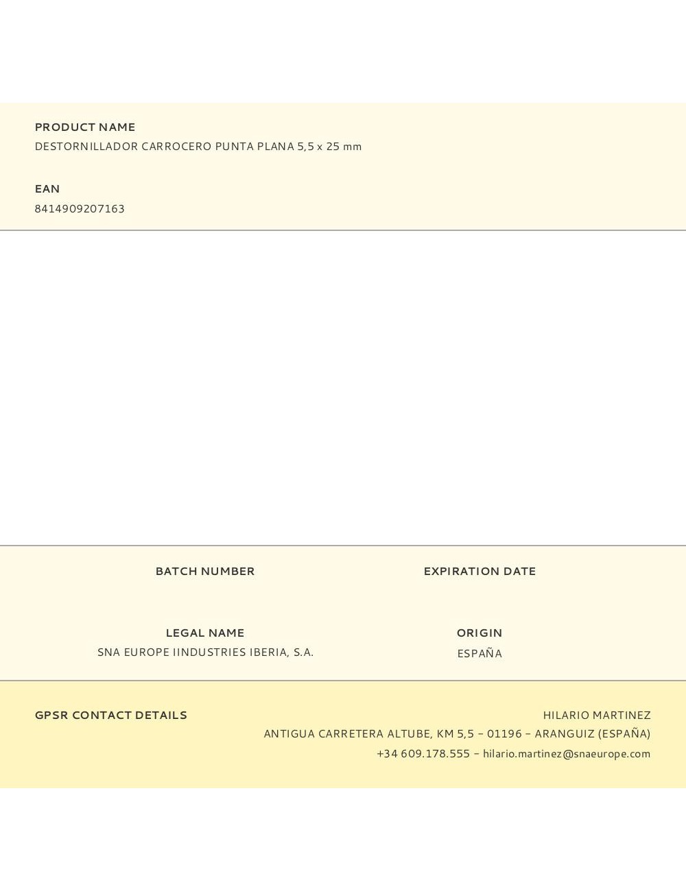 Destornillador carrocero punta plana 5,5 x 25 mm