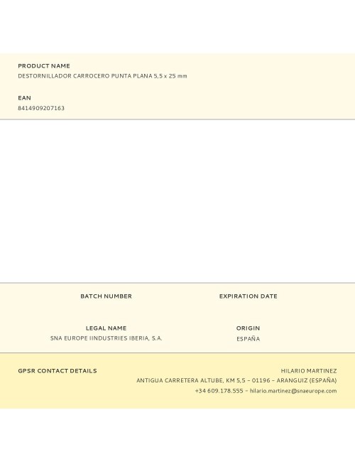 Destornillador carrocero punta plana 5,5 x 25 mm