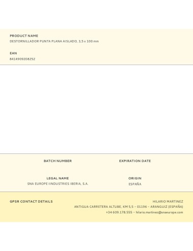 Destornillador punta plana aislado, 3,5 x 100 mm