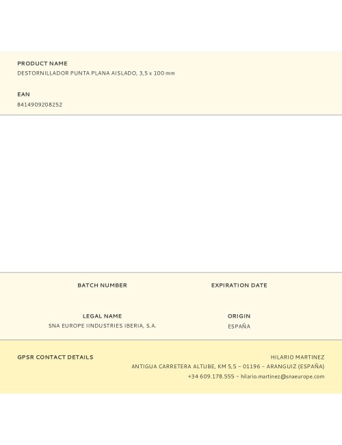 Destornillador punta plana aislado, 3,5 x 100 mm