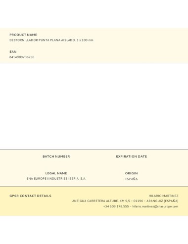 Destornillador punta plana aislado, 3 x 100 mm