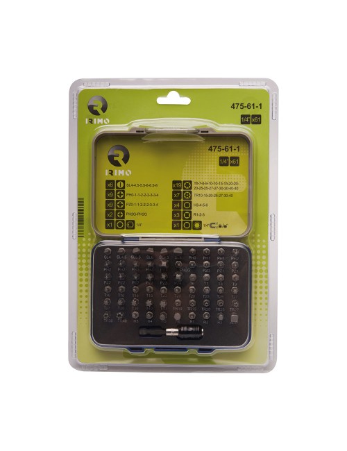 Juego puntas 1/4" con portapuntas magnético, 61 piezas 475-61-1