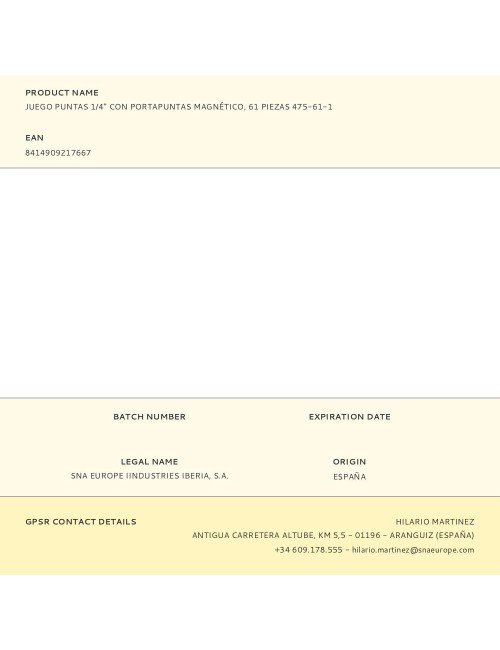 Juego puntas 1/4" con portapuntas magnético, 61 piezas 475-61-1