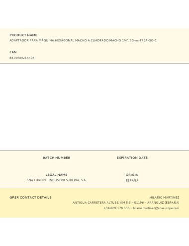 Adaptador para máquina hexágonal macho a cuadrado macho 1/4", 50mm 475a-50-1