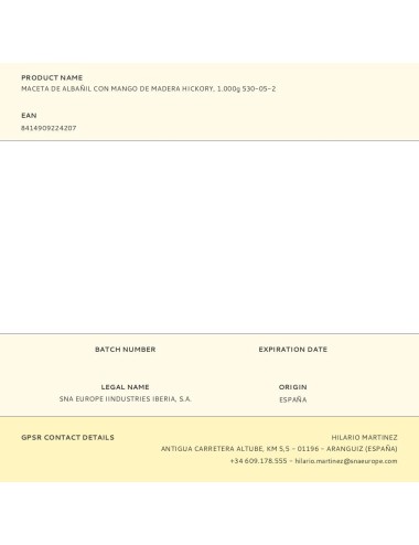 Maceta de albañil con mango de madera hickory, 1.000 g