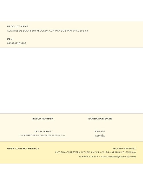 Alicates de boca semi redonda con mango bimaterial 201 mm