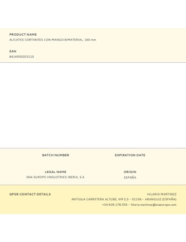 Alicates cortantes con mango bimaterial, 160 mm