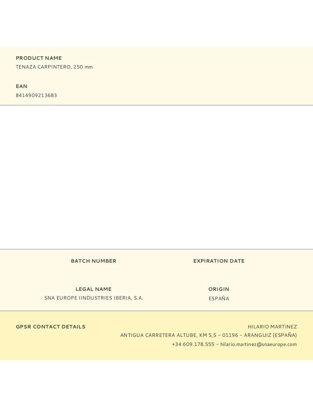 Tenaza carpintero, 250 mm