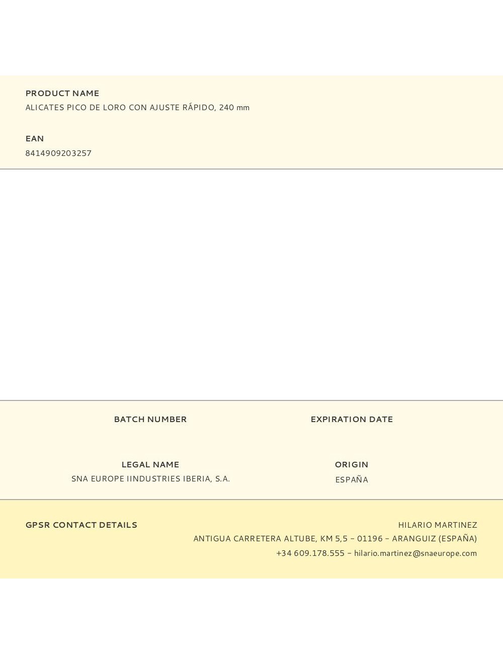 Alicates pico de loro con ajuste rápido, 240 mm