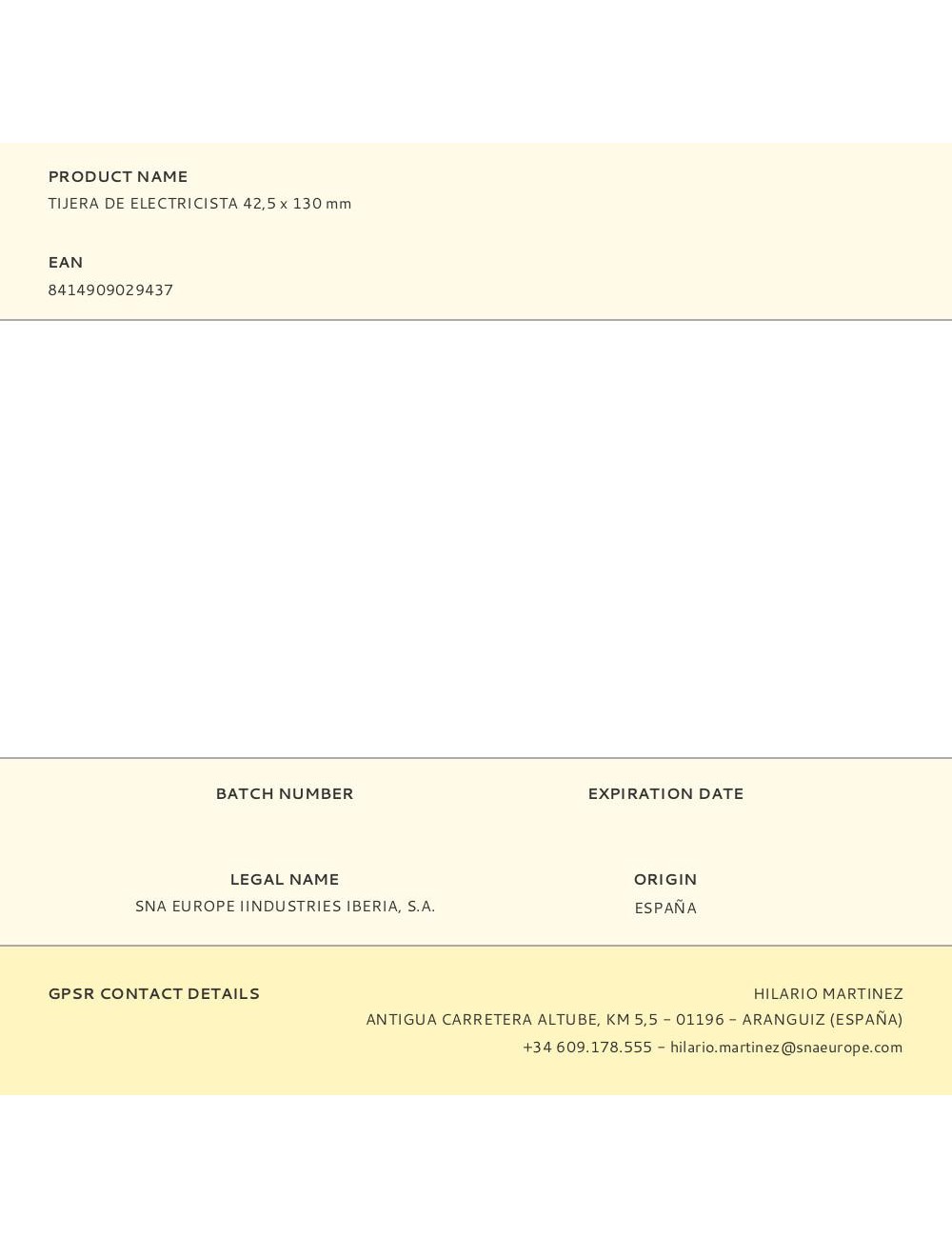 Tijera de electricista 42,5 x 130 mm