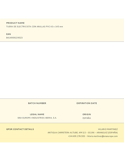 Tijera de electricista con anillas pvc 43 x 145 mm