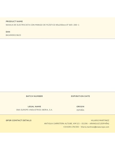 Navaja de electricista con mango de plástico 85x200mm 8" 665-200-1