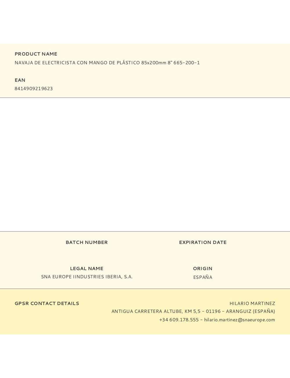 Navaja de electricista con mango de plástico 85x200mm 8" 665-200-1