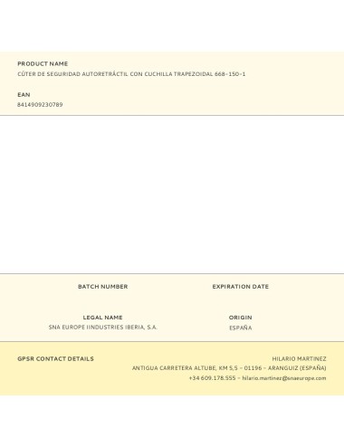 Cúter de seguridad autoretráctil con cuchilla trapezoidal