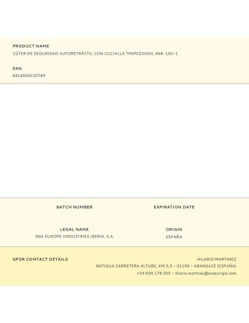 Cúter de seguridad autoretráctil con cuchilla trapezoidal