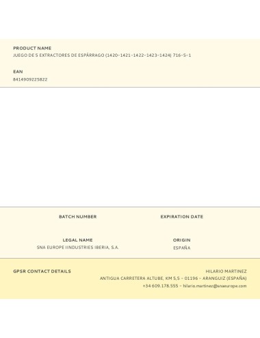 Extractores de espárrago, juego de 5 piezas