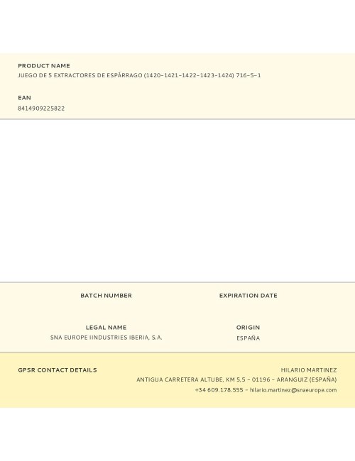 Extractores de espárrago, juego de 5 piezas