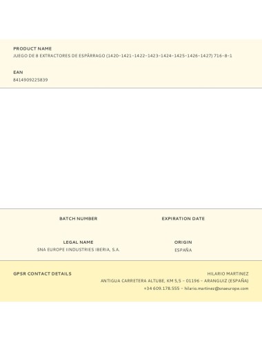 Extractores de espárrago, juego de 8 piezas