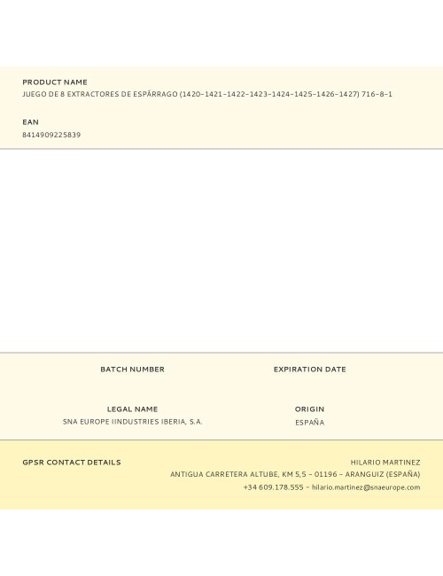 Extractores de espárrago, juego de 8 piezas