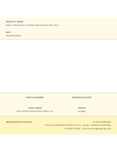 Nivel tubular de aluminio 400x20x49mm 981-400-1