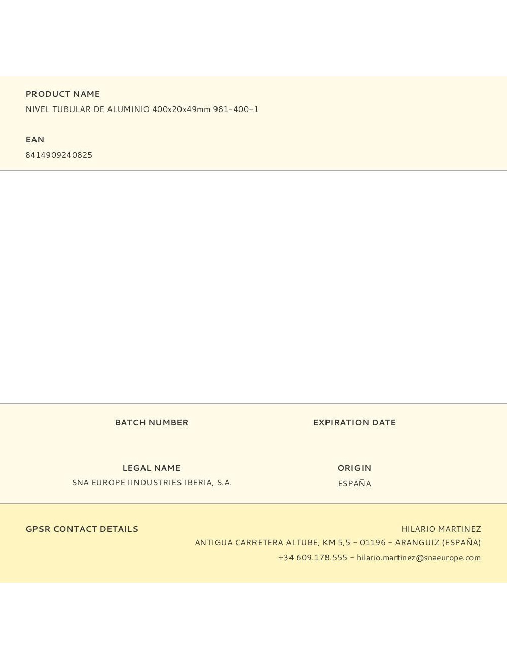 Nivel tubular de aluminio 400x20x49mm 981-400-1