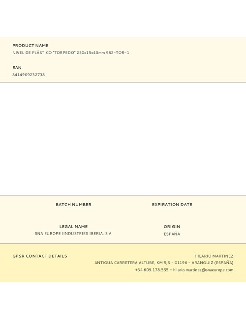 Nivel de plástico "torpedo" 230x15x40mm 982-tor-1