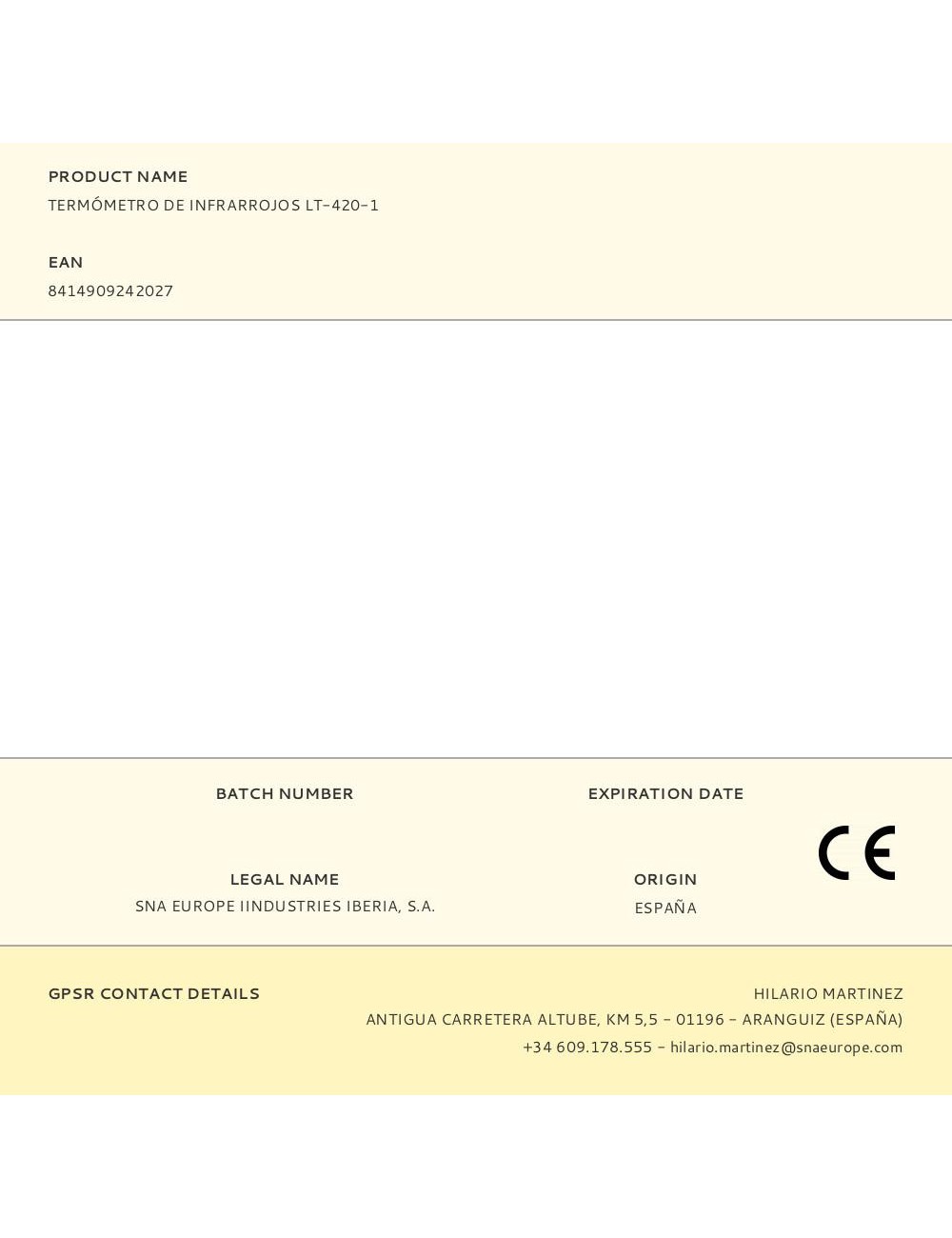 Termómetro de infrarrojos lt-420-1