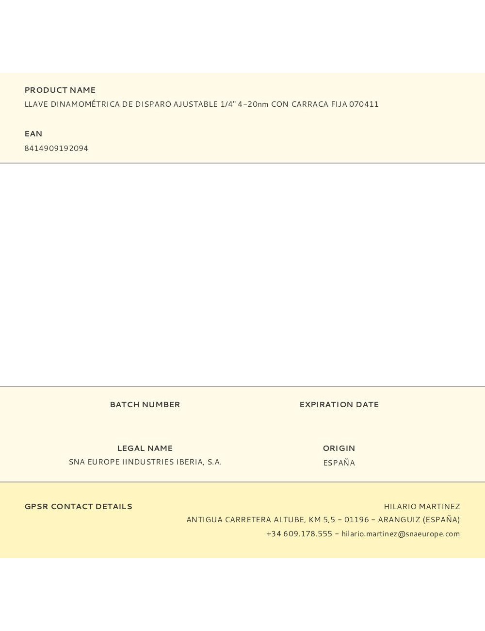 Llave dinamométrica de disparo ajustable 1/4" 4-20nm con carraca fija 070411