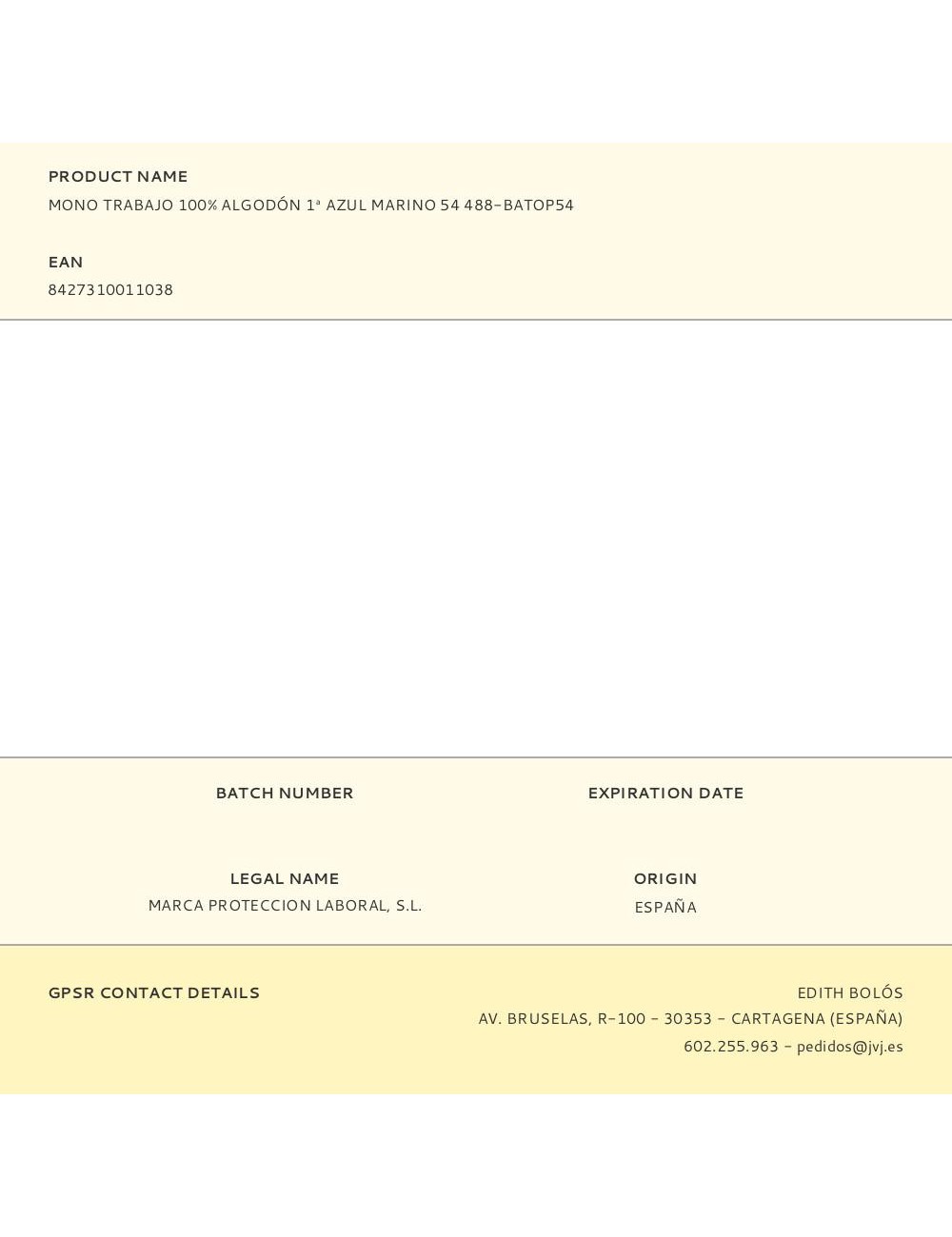 Mono trabajo 100% algodón 1 azul marino 54 488-batop54