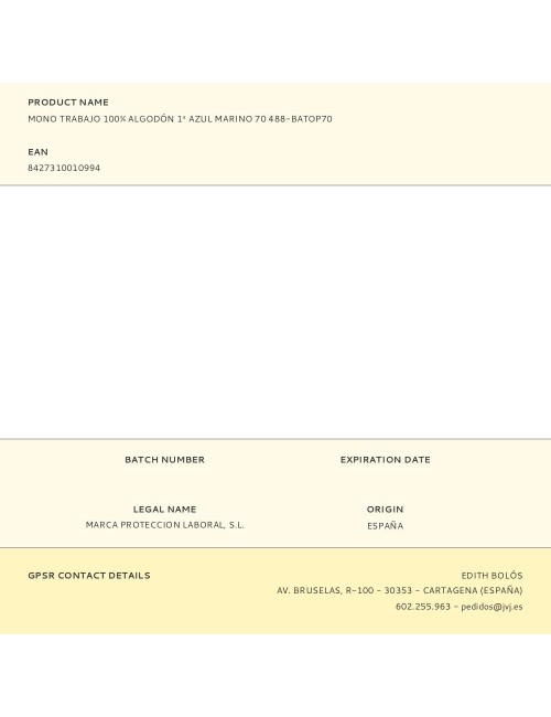 Mono trabajo 100% algodón 1 azul marino 70 488-batop70