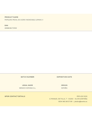 Papelera pedal de acero inoxidable leman 3 l