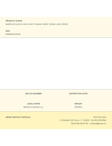 Barra de ducha con flexo y mango serie young line cromo