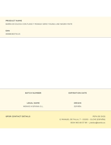 Barra de ducha con flexo y mango serie young line negro mate