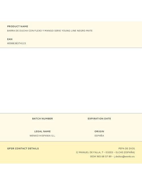 Barra de ducha con flexo y mango serie young line negro mate