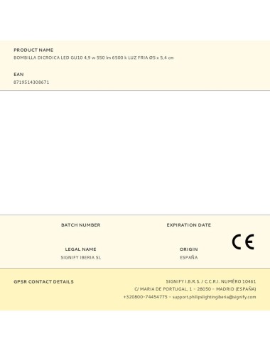 Bombilla dicroica led gu10 4,9 w 550 lm 6500 k luz fria ø5 x 5,4 cm