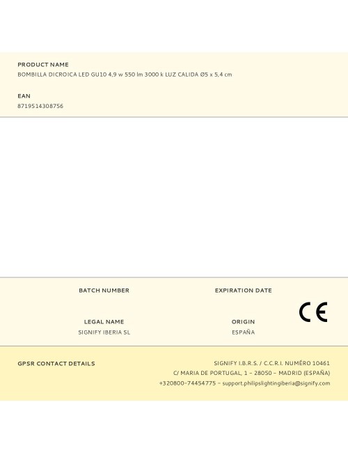Bombilla dicroica led gu10 4,9 w 550 lm 3000 k luz calida ø5 x 5,4 cm