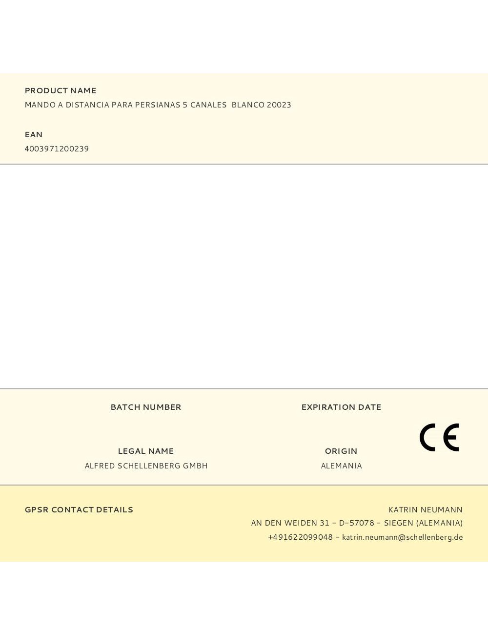 Mando a distancia para persianas 5 canales blanco 20023