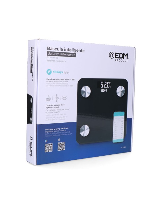 Báscula de baño digital inteligente con bluetooth color negro, máximo 180 kg