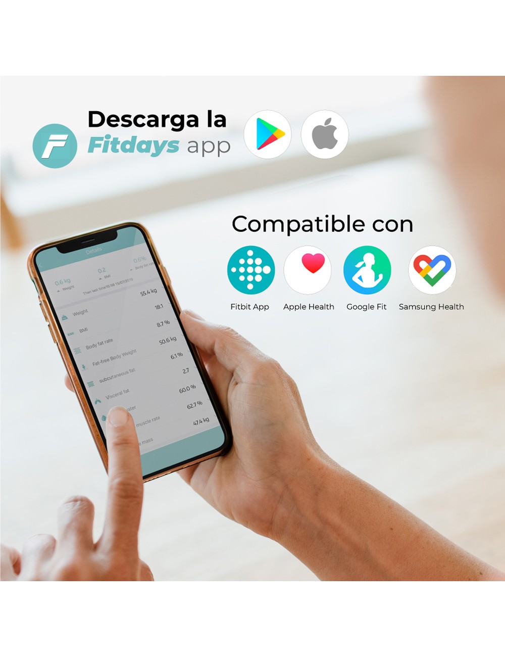 Báscula de baño digital inteligente con bluetooth color negro, máximo 180 kg