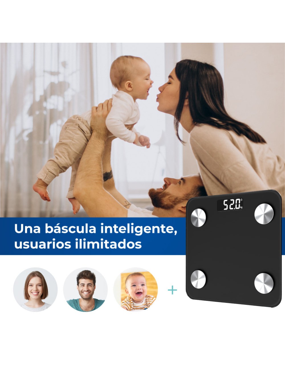 Báscula de baño digital inteligente con bluetooth color negro, máximo 180 kg