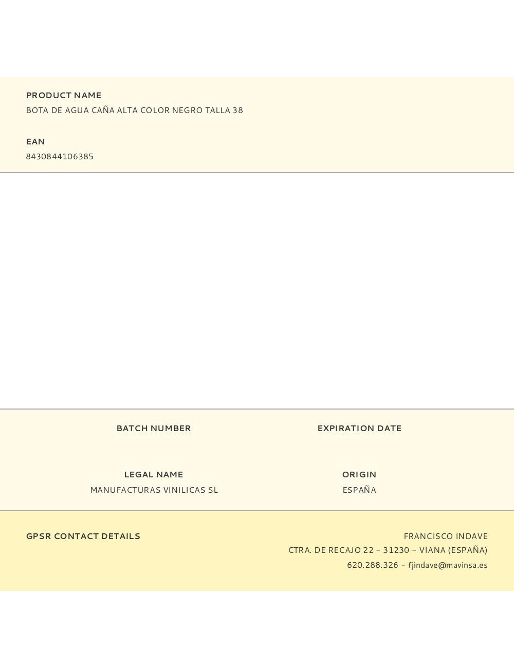 Bota de agua caña alta color negro talla 38