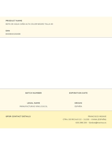 Bota de agua caña alta color negro talla 40