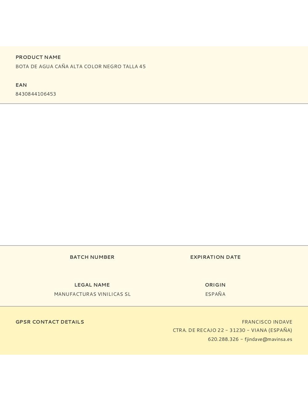 Bota de agua caña alta color negro talla 45