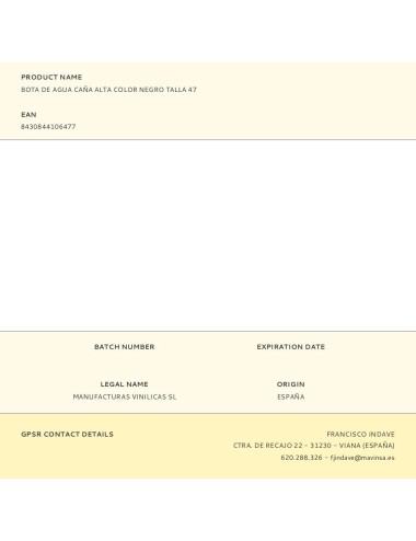 Bota de agua caña alta color negro talla 47