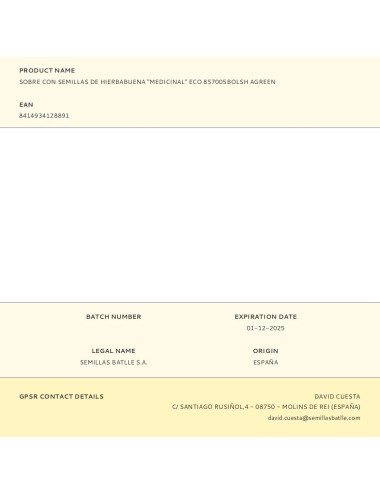 Sobre con semillas de hierbabuena "medicinal" eco 857005bolsh agreen