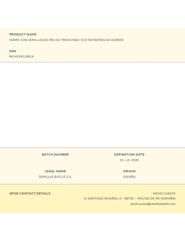 Sobre con semillas de melisa "medicinal" eco 857007bolsh agreen